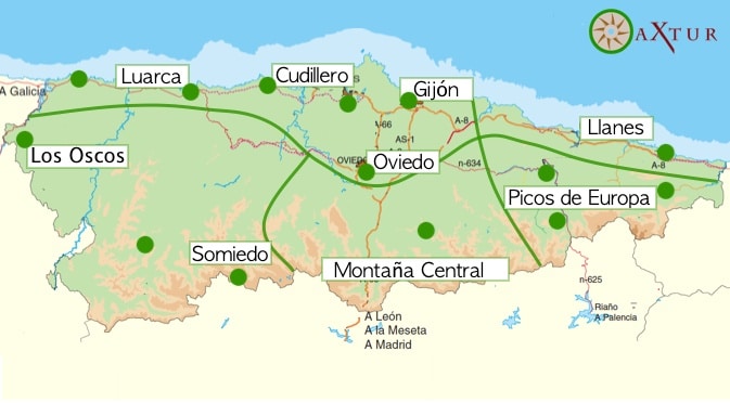 mapa vistar asturias 5 dias puntos principales