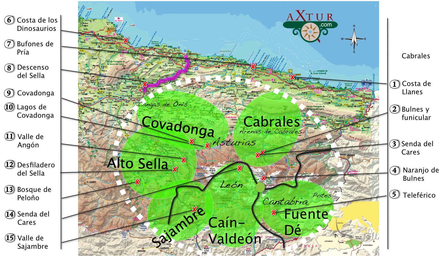 Picos de Europa mapa guia para no perderse nada.