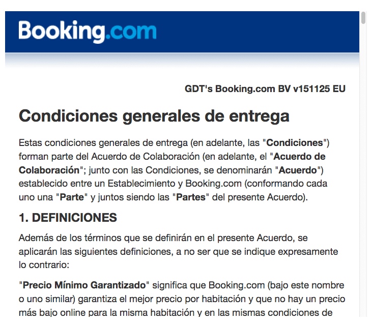 condiciones del contrato booking.com