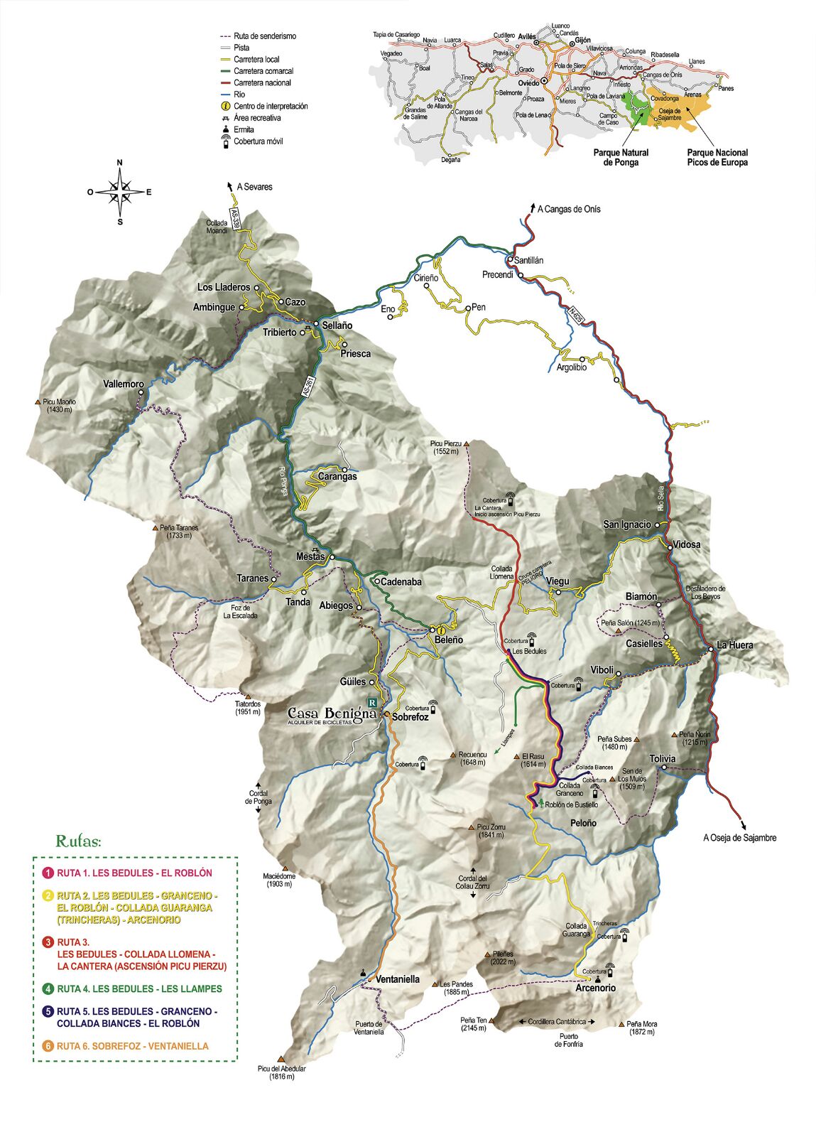 Rutas en Bici en Ponga mapa