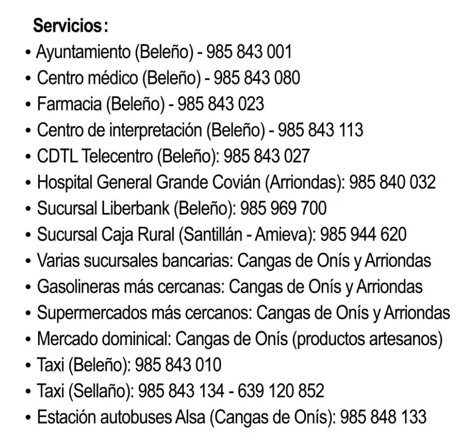 Servicios en el mapa turistico de Ponga